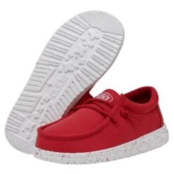Wally Youth Slub Canvas - Red 10 Wally Youth Slub Canvas - Red -Heydude Shop 40044 610 WALLYYOUTHSLUBCANVAS RED PAIRBOTTOM